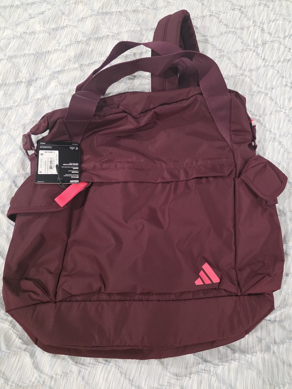 adidas Women's Maroon Backpack Tote with Pink Logo Accent